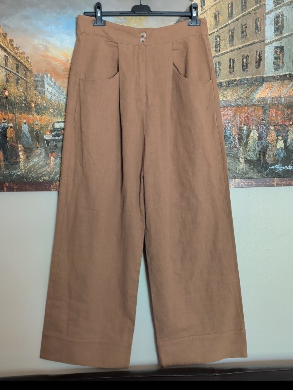 Tracy Evans High Waist Wide Leg Linen Blend Pants - Tan